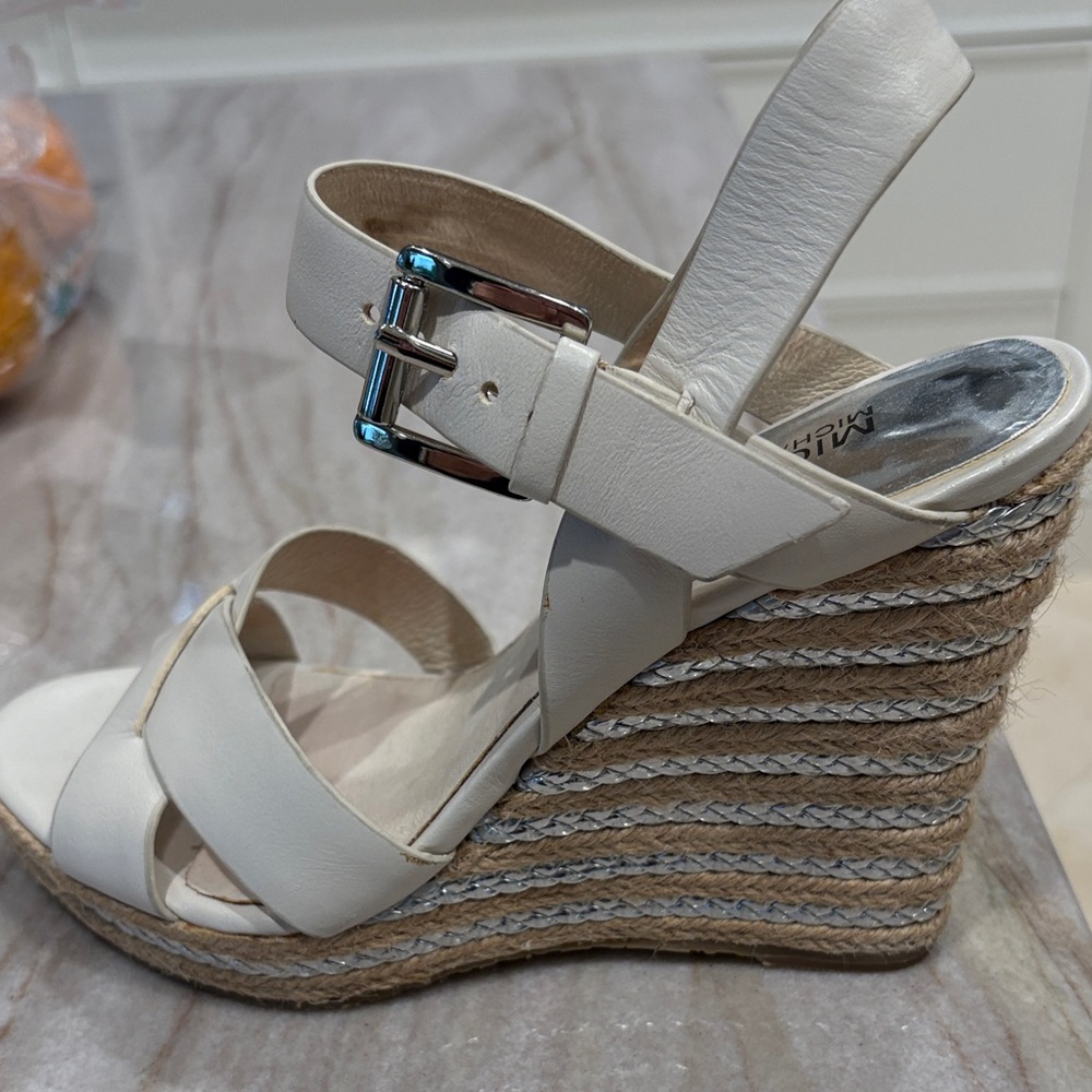 Michael Kors Viola Cream Wedge Sandals.